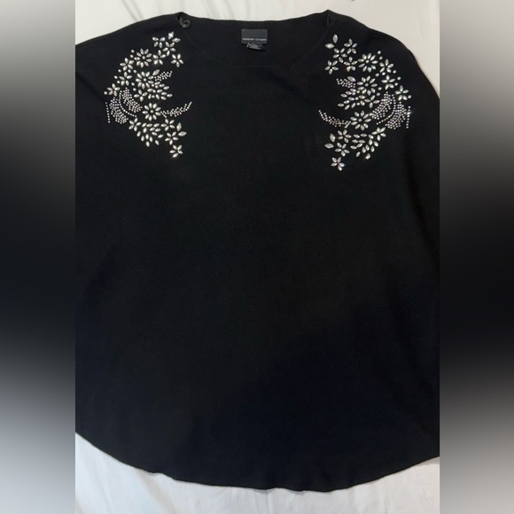 Adrienne Vittadini Sweater Knit Embellished Faux Shiny Rhinestones Black Size 2X - Picture 2 of 5